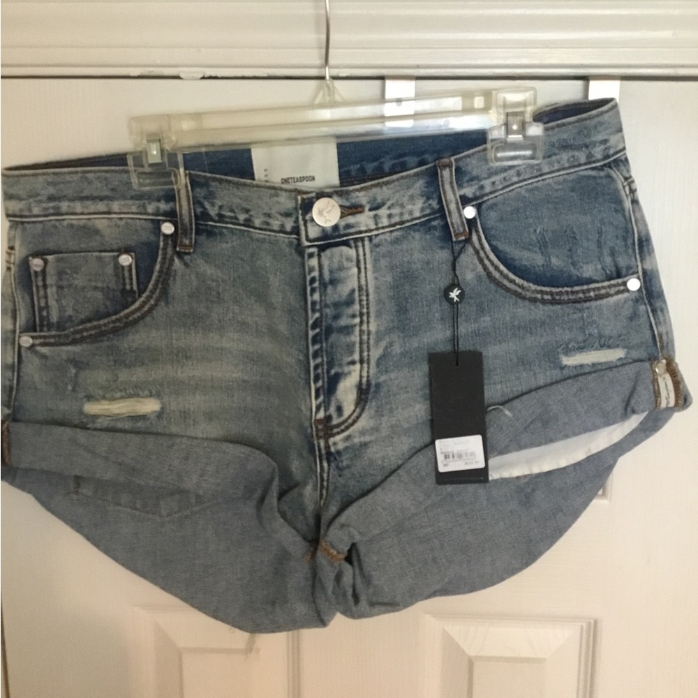 NWT One Teaspoon Hendrixe Bandit Distressed Blue Jean Shorts - Picture 2 of 8